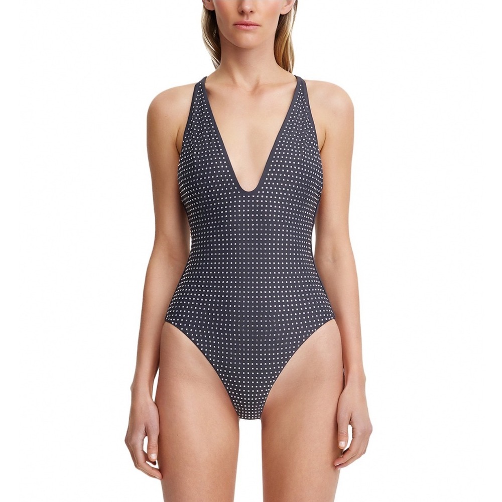 Significant Other Rochelle Embellished One Piece Swimsuit Charcoal Gray Size 10